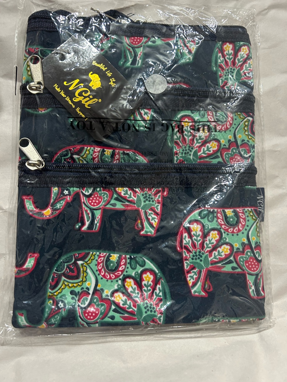 Navy Elephant Print Triple Zip Women’s crossbody